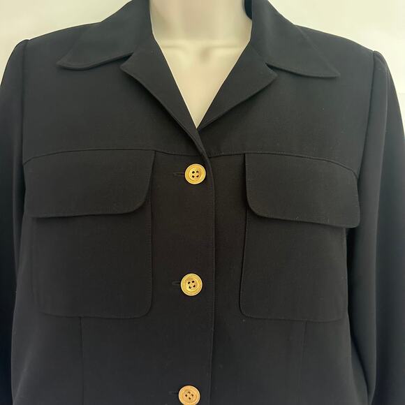David Warren Blazer Jacket Gold Button Collared V Black Women's 6 Career Office - Picture 2 of 11